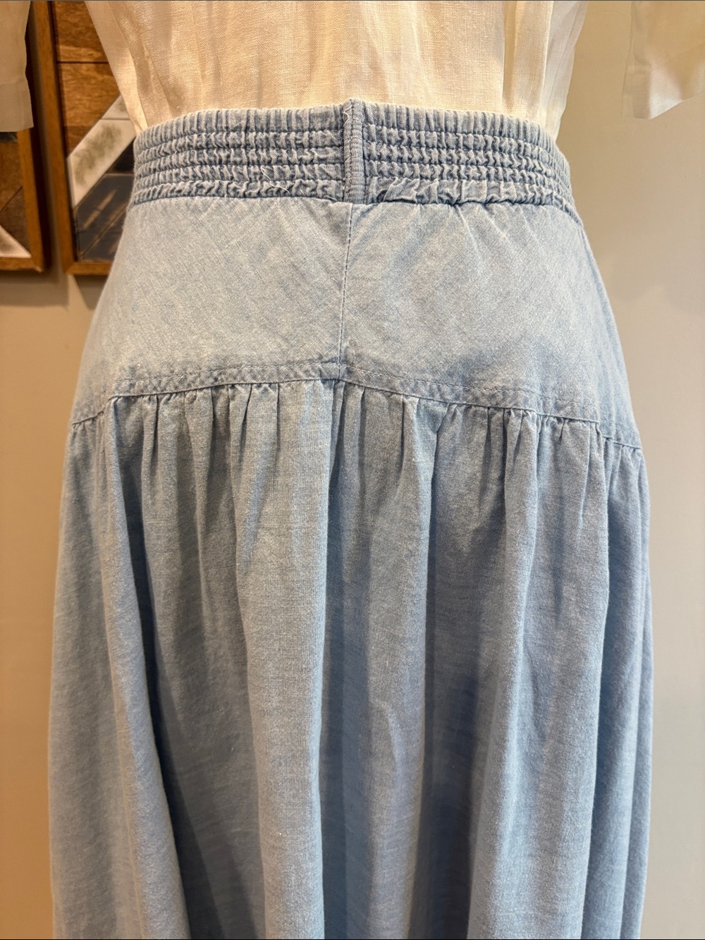 Vintage Indygo Light Blue Tiered Cotton Denim Prairie Skirt size Medium *As-Is* - Picture 8 of 13
